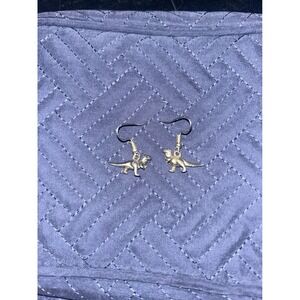 Dinosaur Earrings Gold Tone‎ Hook Earrings Fun Quirky Novelty Jewelry